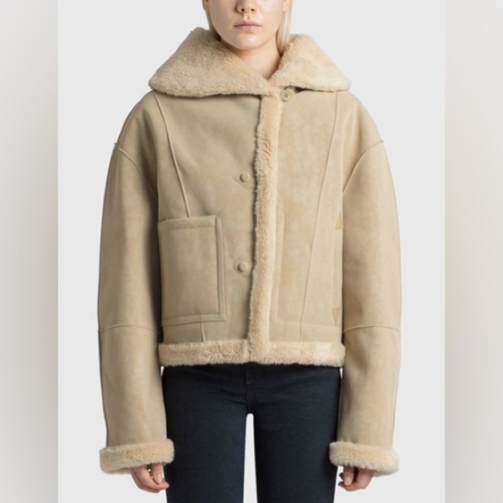 The Open Product Shearling Trim Beige Jacket